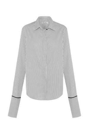 Anne Cotton Twill Stripe Shirt with Black Silk Trim