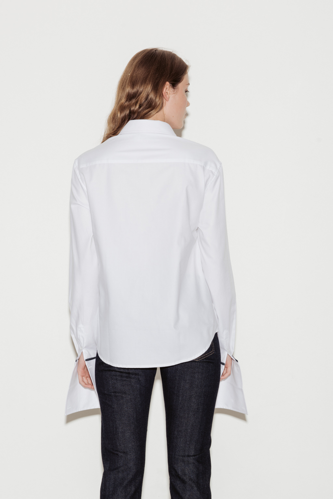 Anne Cotton Twill Shirt with Black Silk Trim