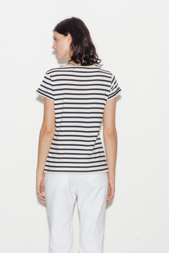 Amour Breton Striped Boat Neck Cotton T-Shirt